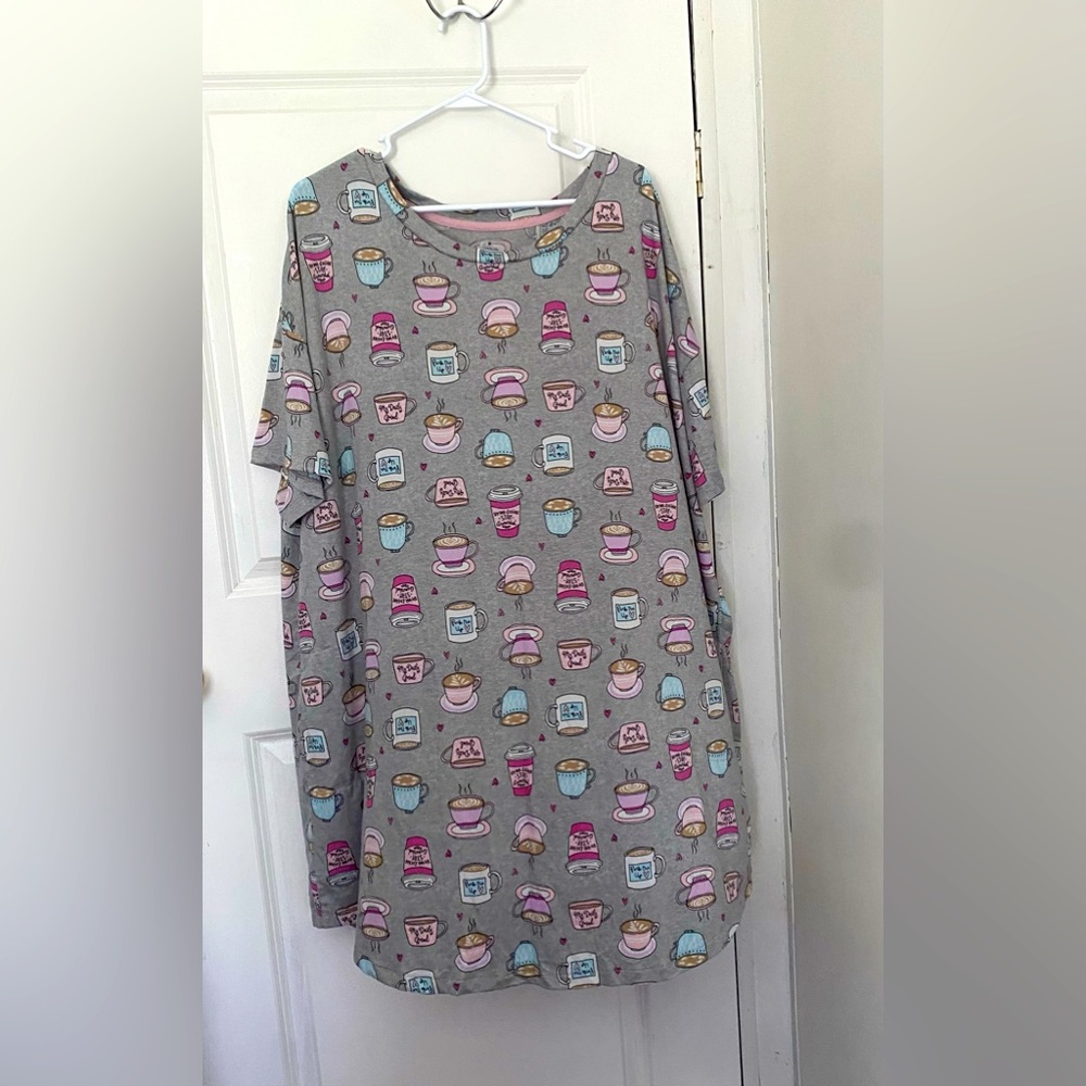 Coffee Motif s/s Nightshirt Sleepshirt Super Soft Small / Medium